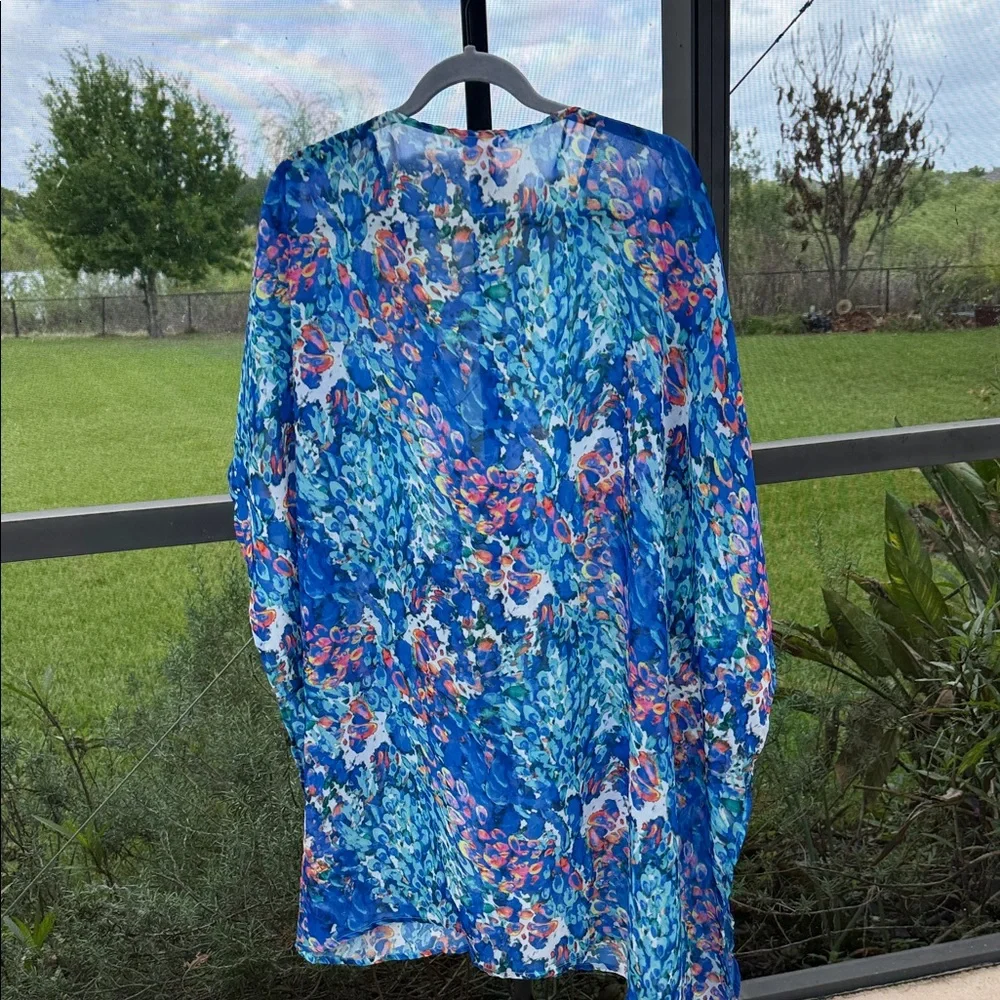 VENUS Blue Multi Floral Sheer Swim Coverup Small/medium - Picture 5 of 5